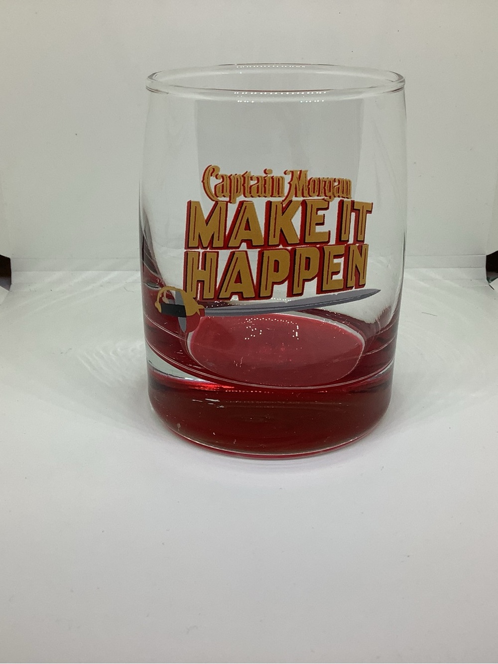 Captain Morgan “Make It Happen" Red Accent Rocks Glass Weighted Base Vintage